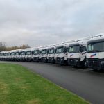Flotte de véhicules du Groupe Coquelle alignés sur le site